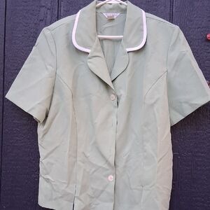 Mint Green Button Down Shirt with White Trim